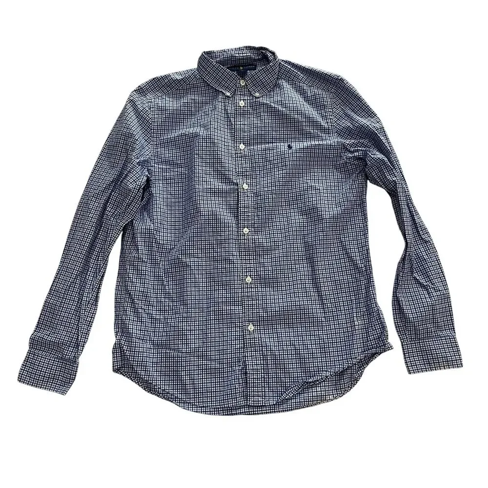 Ralph Lauren Boy's XL Blue White Plaid Long Sleeve Button Down Dress Shirt